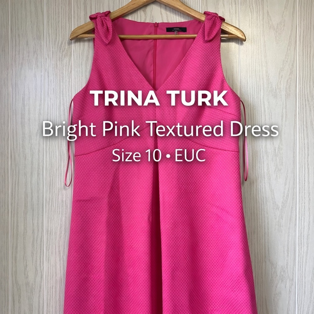 Trina Turk Bright Pink Textured A-Line Dress Bow Straps Size 10